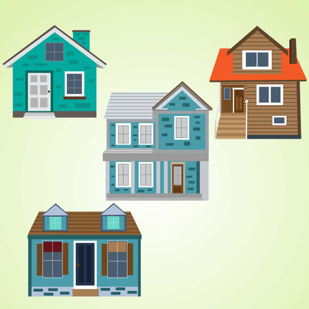 Vector illustration of a set of different houses on a light background.のイラスト素材