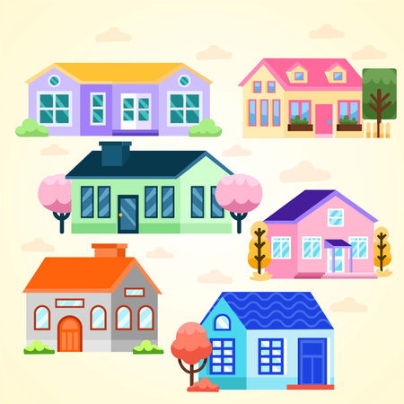 Set of houses in cartoon style. Vector illustration for web design.のイラスト素材