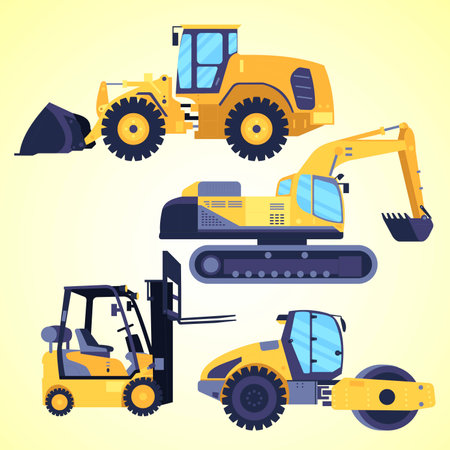 Set of construction equipment. Excavator, forklift, bulldozer, loader. Vector illustrationのイラスト素材