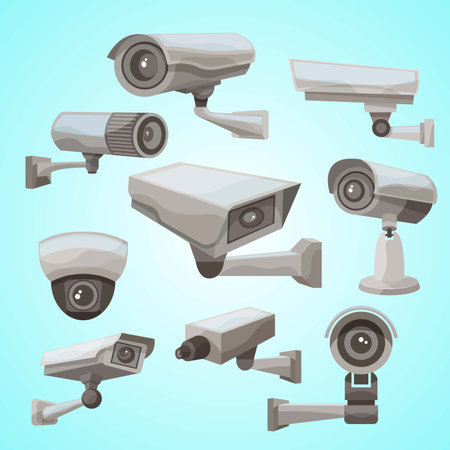 Set of security cameras. Vector illustration in cartoon style isolated on white background.のイラスト素材