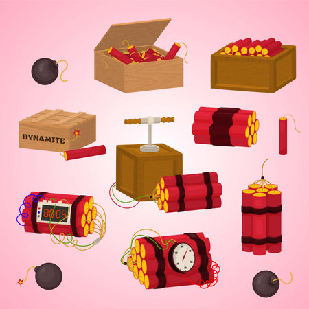 Set of dynamite and dynamite in a box. Vector illustrationのイラスト素材