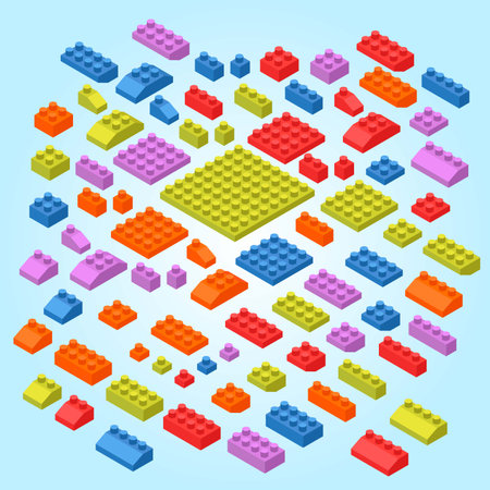 Set of colorful isometric blocks. Vector illustration in cartoon style.のイラスト素材