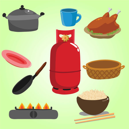 Cooking food icons set. Cartoon illustration of cooking food vector icons for web designのイラスト素材
