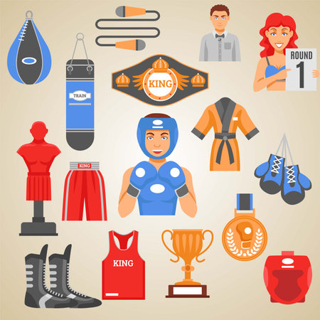 Boxing icons set. Flat illustration of 25 boxing icons for webのイラスト素材