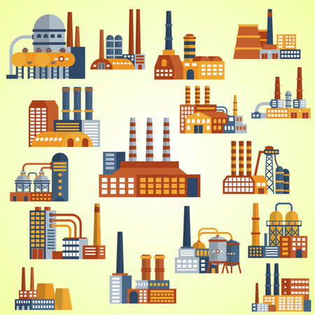 Factory icons set. Flat illustration of factory vector icons for web designのイラスト素材
