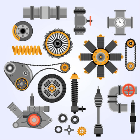 Set of auto parts and spare parts. Vector illustration in flat style.のイラスト素材