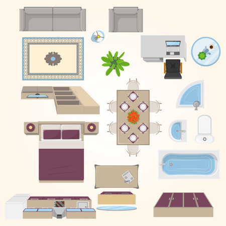 Set of interior design elements. Furniture in flat style. Vector illustration.のイラスト素材