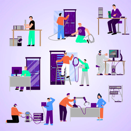 Set of people working in the office. Vector illustration in flat styleのイラスト素材