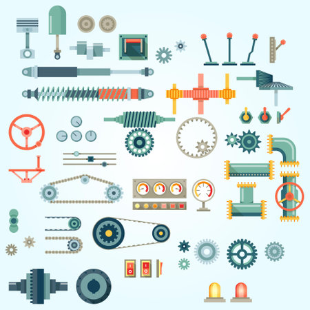 Set of flat icons on the theme of industrial equipment. Vector illustrationのイラスト素材