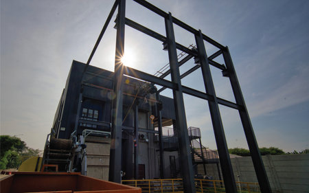 crane lifting machine in the factory, closeup of photo.の写真素材