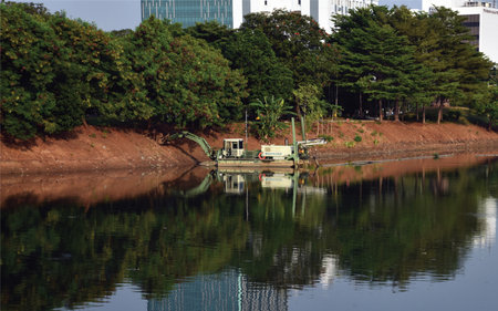 Construction site on the banks of the riverの写真素材