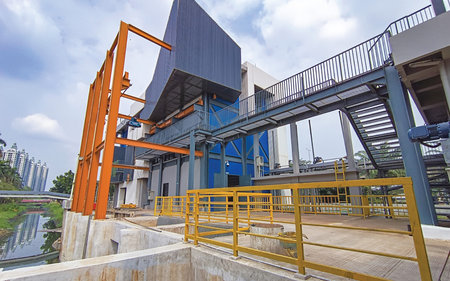 Modern building with blue sky and white cloudの写真素材