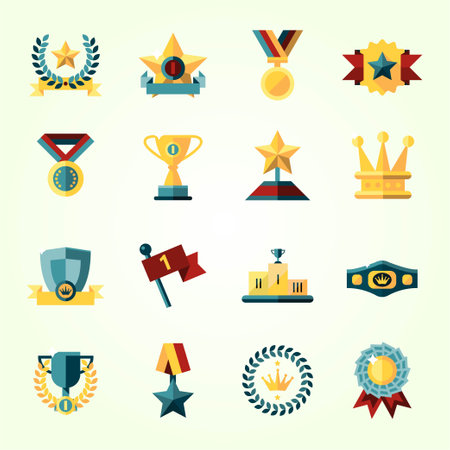Award icons set. Flat illustration of 16 award icons for webのイラスト素材