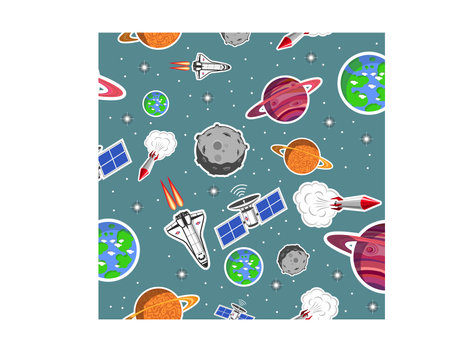Collection of spaceships and planets, space themeのイラスト素材