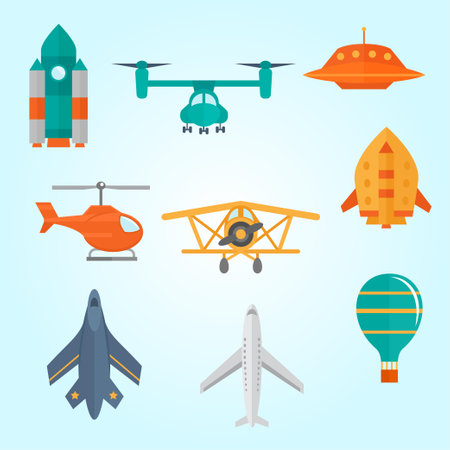 Airplane icons set. Flat illustration of 16 airplane icons for webのイラスト素材