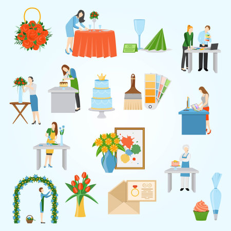 Set of wedding icons in flat style. Colorful vector illustration.のイラスト素材