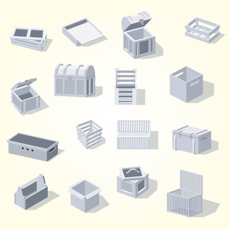 Isometric 3d set of white boxes and boxes. Vector illustration.のイラスト素材