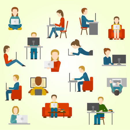 Set of people working in office. Flat style vector illustration isolated on white background.のイラスト素材