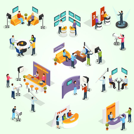 Isometric 3D flat design concept of video conference, online meeting, online meeting, webinar. Vector illustrationのイラスト素材