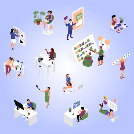 Isometric people in the office. Vector illustration of a group of people.のイラスト素材