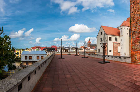 view from the terrace of the castle on the historic seaside town of DarÅowoの写真素材
