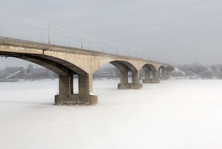 Bridge in Yaroslavl, shot a frosty winter day  Russiaのeditorial素材