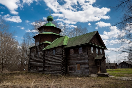 An ancient wooden timbered church in the village. Kostroma, Russiaの写真素材