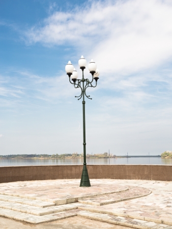 Lantern standing on the embankment of Rybinsk, Russiaの写真素材