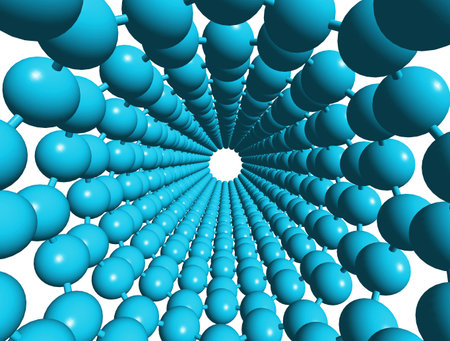3D model of a carbon nanotube, view from inside, 3d illustration, isolated on white background,...