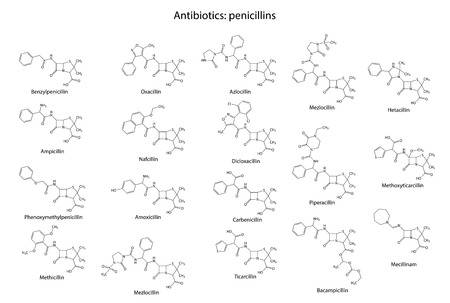 Structural chemical formulas of antibiotic penicillin のイラスト素材