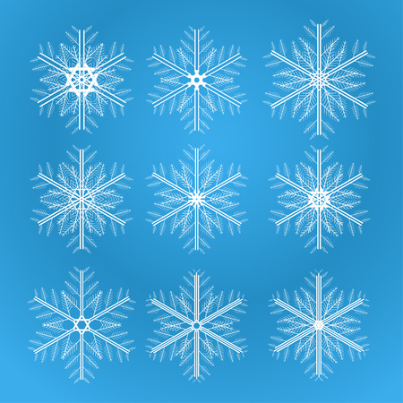 Icon set of snowflakes, 2d illustration on gradient backgroundのイラスト素材