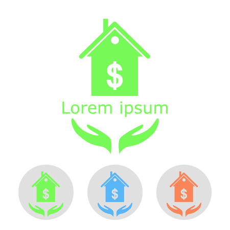 Concept of house sale and purchase  with sample text and icons, 2d, vector, eps 8のイラスト素材