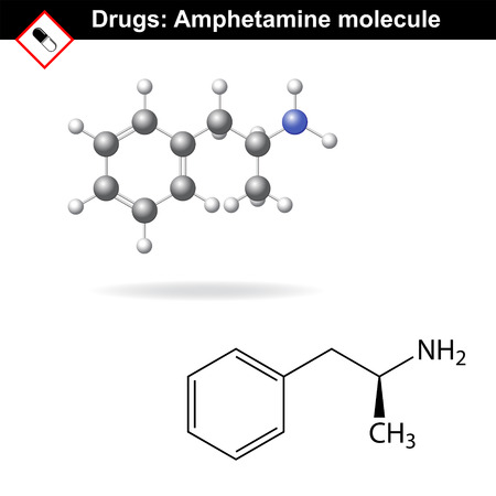 Amphetamine drug molecule, main chemical structural formulas, 2d vector isolated on white background, eps 8のイラスト素材