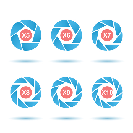 Segmented aperture circle icon set, 3d vector on white background with shadows, isolated, のイラスト素材