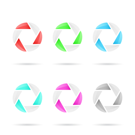 Six segmented colored glassy circles, abstract signs, 3d vector on white background, eps 10のイラスト素材