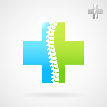 Spinal clinic center logo sign, medical cross icon illustration on gray background, 2d vector, eps 10のイラスト素材