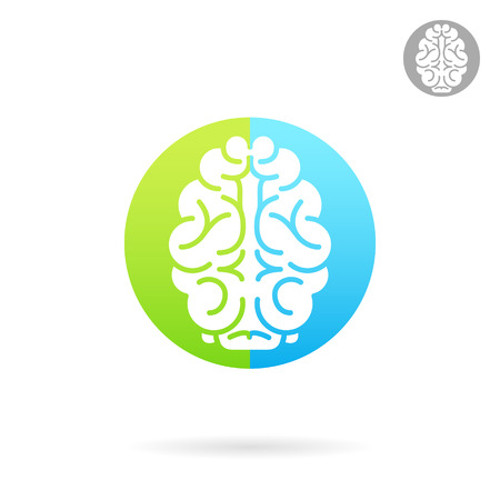 Brain medical icon on colored round plate, 2d vector icon, medical logo illustrationのイラスト素材