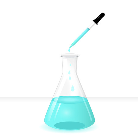 Conical flask with pipette on lab table, 3d realistic vector illustration, white background, eps 10のイラスト素材