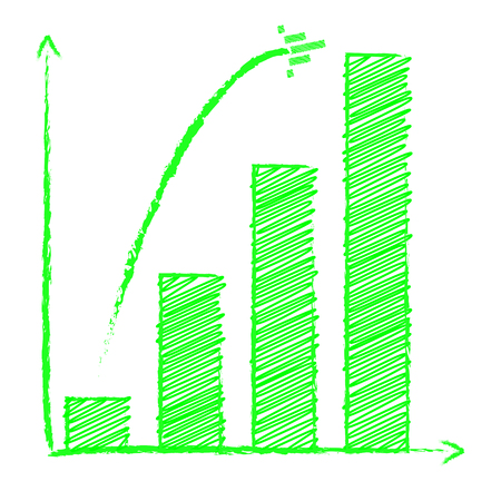 Growing bar chart with arrow like ship, pencil style, 2d business vector on white backgroundのイラスト素材