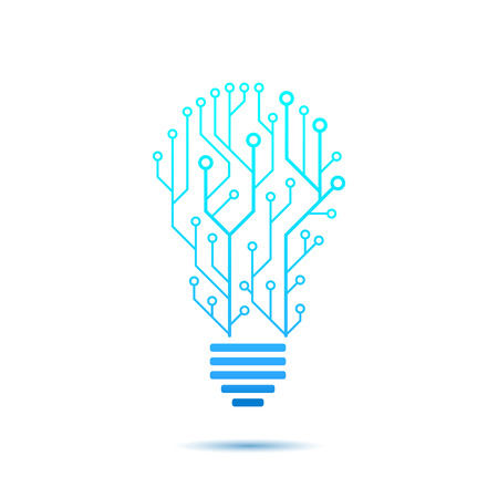 Lamp formed by chip connectors, idea generation icon, 2d vector icon, illustration isolated on white background.のイラスト素材