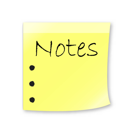 Empty yellow sticky note taped to the white wall, 3d vector illustration on white background.のイラスト素材