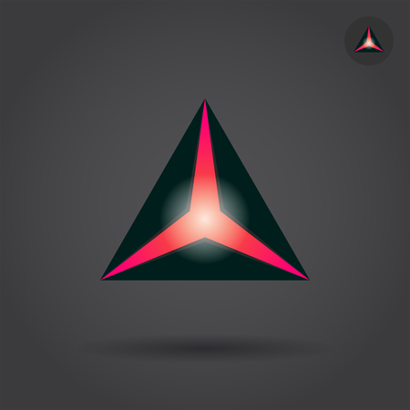 Black triangle with red hole, delta concept sign, 2d vector illustration on dark backgroundのイラスト素材