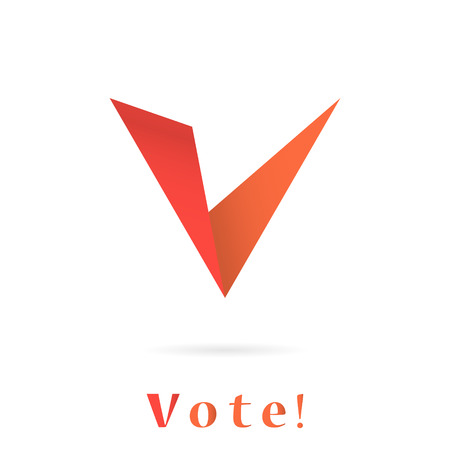 V letter icon, elections concept illustration, 2d vector sign, isolated on white backgroundのイラスト素材
