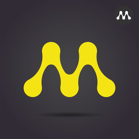 M letter template, molecule illustration, 2d vector illustration on dark backgroundのイラスト素材