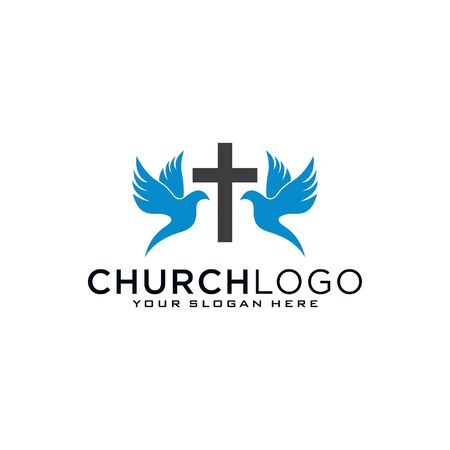 Church logo. Christian symbols. The Bible, the cross of Jesus and the Holy Spiritのイラスト素材