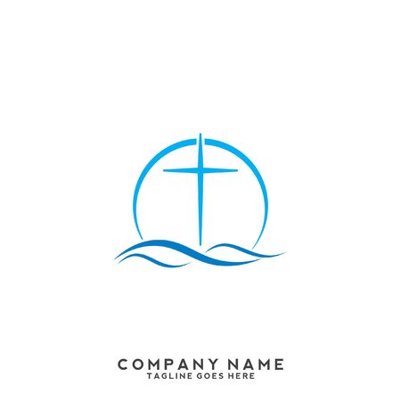 Church logo. Christian symbols. The Cross of Jesus, the fire of the Holy Spirit and the dove.のイラスト素材