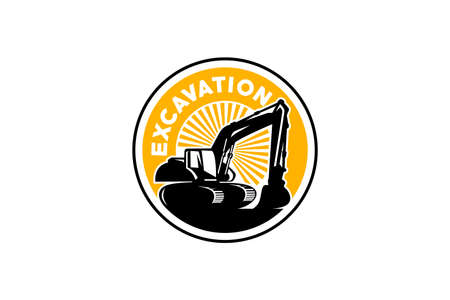 Excavator logo template vector. Heavy equipment logo vector for construction company. Creative excavator illustration for logo.のイラスト素材