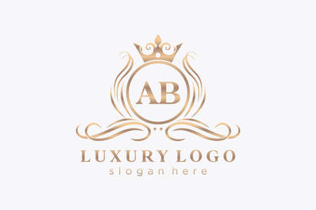 AB Letter Royal Luxury Logo template in vector art for Restaurant, Royalty, Boutique, Cafe, Hotel, Heraldic, Jewelry, Fashion and other vector illustration.のイラスト素材