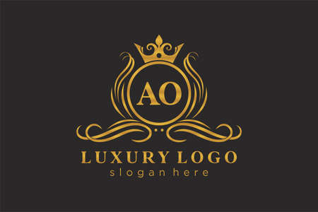 AO Letter Royal Luxury Logo template in vector art for Restaurant, Royalty, Boutique, Cafe, Hotel, Heraldic, Jewelry, Fashion and other vector illustration.のイラスト素材