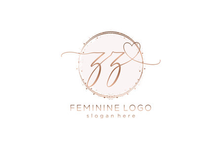 ZZ handwriting logo with circle template vector logo of initial wedding, fashion, floral and botanical with creative template.のイラスト素材